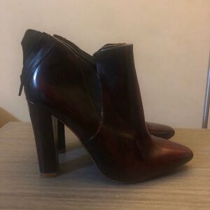 ZARA Oxblood Red Ombré Ankle Boot High Heel Square Toe Faux Patent Leather 38